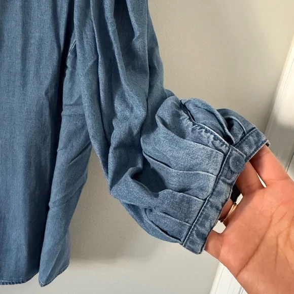 NWT Madewell Denim Puff-Sleeve Button-Up Top in Kennebec Wash - Picture 9 of 11